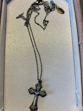 Firefly Mosaic Cross Pendant Necklace Cross Pendant Necklace in Blue & Black